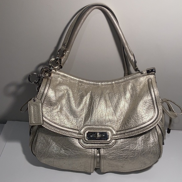 Coach Handbags - Coach luxury rustic metallic silver/gold bag! Beautiful! 17”x13”x13”, purse